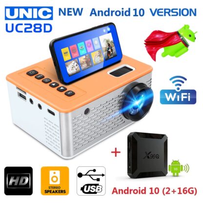 UNIC UC28D Mini Projector LED 500 Lumens 480*272 Physical Resolution Support 1080P HD 5V 2A Movie Same Screen with Mobile Phone