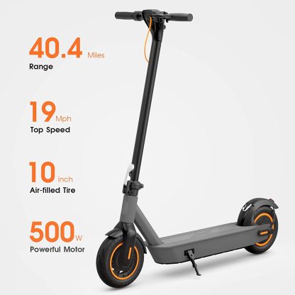 Electric Kick Scooter, 40.4 Miles Range, Upgraded 500W Motor, 19 MPH Speed & 10-inch Air-Filled Tire, Portable Commuting Electric Scooter for Adults