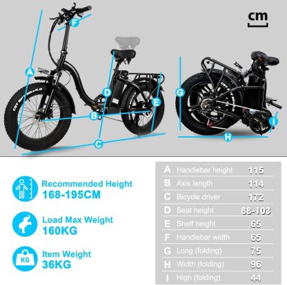 Folding E-Bike, E Bike Electric Bicycle with 48 V/24 Ah Battery, Up to 140 Km, Rear Wheel Motor 48 V, 65 N.m, Hydraulic Disc Brake, E Folding Bike with Rear View Mirror & Basket, Electric - Image 6