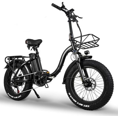 Folding E-Bike, E Bike Electric Bicycle with 48 V/24 Ah Battery, Up to 140 Km, Rear Wheel Motor 48 V, 65 N.m, Hydraulic Disc Brake, E Folding Bike with Rear View Mirror & Basket, Electric