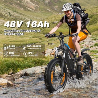 E Bike Men's 26 Inch 4.0 Fat Tyre Electric Mountain Bike with 48V16Ah/13Ah Battery, 80NM 250W Motor, 5 Riding Modes, Aluminium E-fatbike Electric Bicycle, Range 100-120 km - Image 3