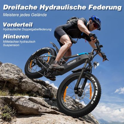 E Bike Men's 26 Inch 4.0 Fat Tyre Electric Mountain Bike with 48V16Ah/13Ah Battery, 80NM 250W Motor, 5 Riding Modes, Aluminium E-fatbike Electric Bicycle, Range 100-120 km - Image 4