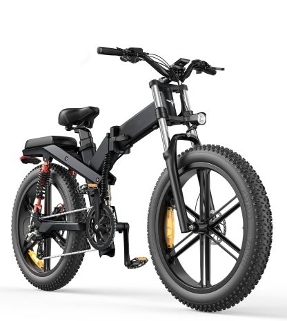 E Bike Folding Bike Electric Bicycle with 24/26 Inch x 4.0 Fat Tyres Dual Removable Battery 48 V 19.2 AH/+10 Ah Range 100/150 km, 3 Suspensions - 8 Speed All Terrain Electric Bicycle