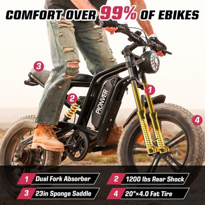 Electric Bike for Adults, Full Suspension, 48V13Ah Removable Battery, Up to 28MPH & 46.6 Miles (PAS), 750W Ebike with All-Terrain 4.0" Fat Tires, Cruise Control, Moped E-Bike - Image 5