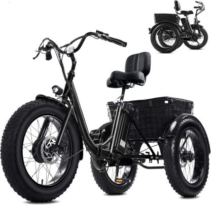 Electric Tricycle for Adults, 20" x 4.0 Fat Tire Electric Trike, Peak 500W 20MPH 36V 13Ah Lithium Battery UL Certified, Premium 80% Assembled Foldable 3 Wheel Electric Bicycle, Black