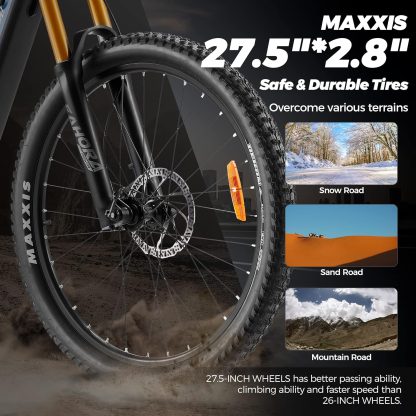 Electric Bicycle for Adults 31MPH 1000W Peak Electric Mountain Bike 48V 16A 60Mile 500W Mid Drive Motor 27.5" DH Lockable Fork Ebike Shimano 9-Speed Full Air Suspension Color Display - Image 6
