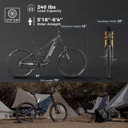 Electric Bicycle for Adults 31MPH 1000W Peak Electric Mountain Bike 48V 16A 60Mile 500W Mid Drive Motor 27.5" DH Lockable Fork Ebike Shimano 9-Speed Full Air Suspension Color Display - Image 5