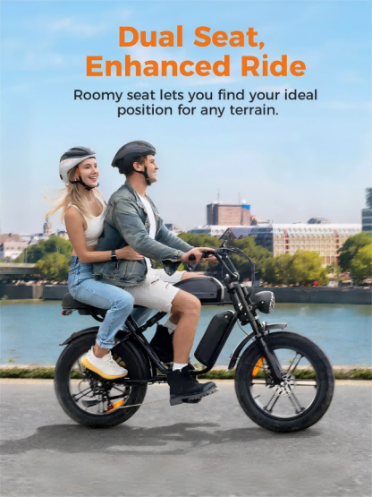 500W Electric Bike for Adults, 20MPH 20″ Fat Tires Moped Electric Bike, 48V Removable Dual Battery, 80KM-150KM Range, Full Suspension Dual DISC Brake for Snow Beach Mountain, Pure Black - Image 4