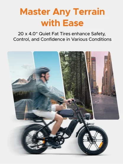 500W Electric Bike for Adults, 20MPH 20″ Fat Tires Moped Electric Bike, 48V Removable Dual Battery, 80KM-150KM Range, Full Suspension Dual DISC Brake for Snow Beach Mountain, Pure Black - Image 10
