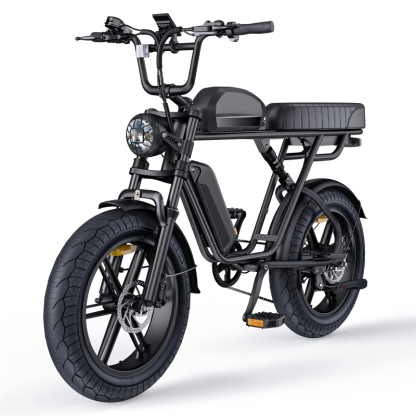500W Electric Bike for Adults, 20MPH 20″ Fat Tires Moped Electric Bike, 48V Removable Dual Battery, 80KM-150KM Range, Full Suspension Dual DISC Brake for Snow Beach Mountain, Pure Black
